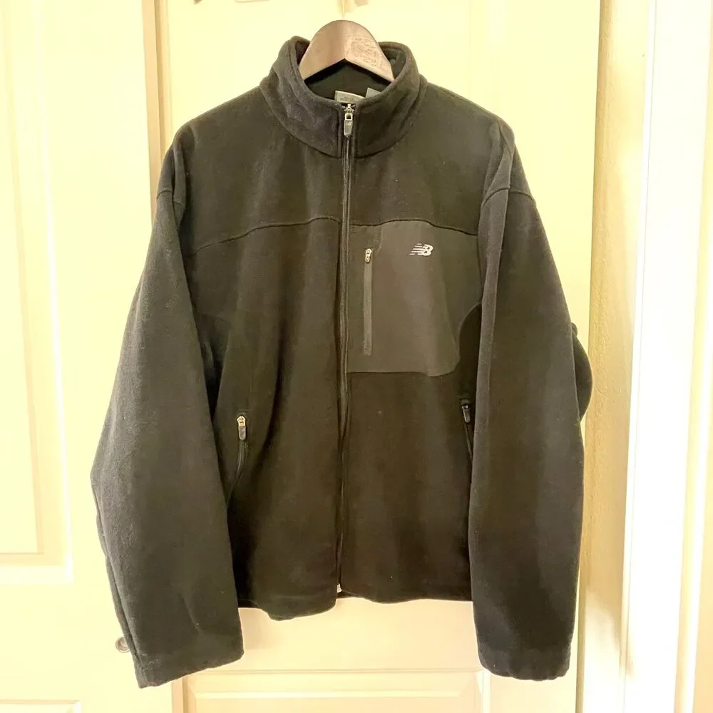 New Balance Men's Black Sherpa Fleece Funnel Neck Full-Zip Jacket coat Size L - Picture 2 of 12
